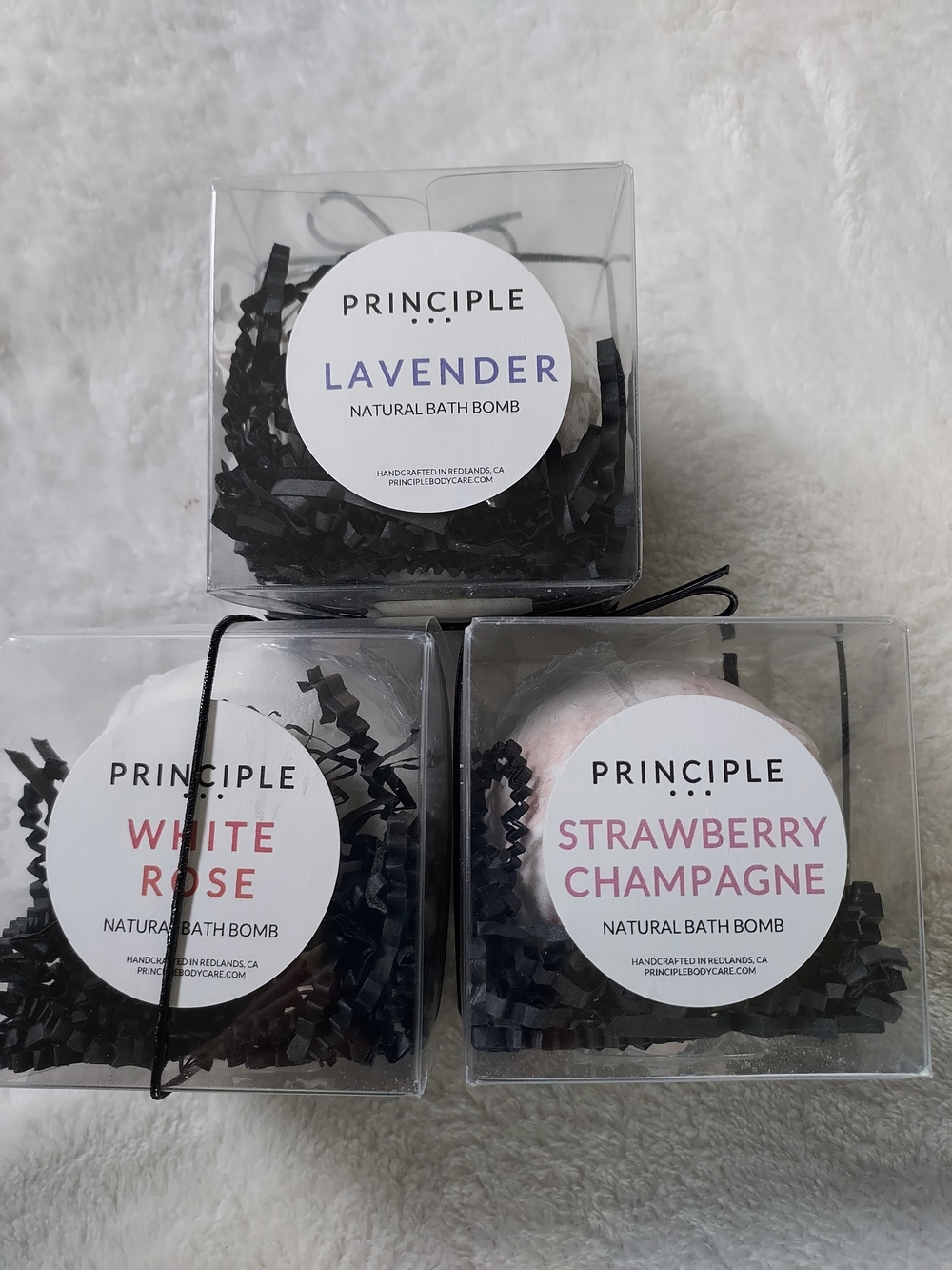 BUNDLE (3) Principle Natural Relaxing Bath Bombs Lavender Strawberry & Rose Soak